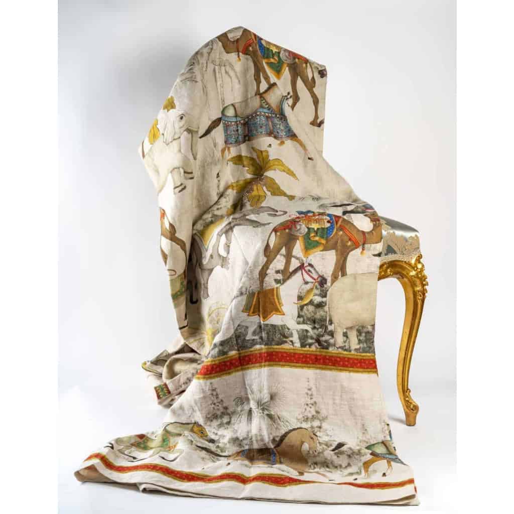 Tissu en lin « Eléphants et chevaux » | Biron ||||||