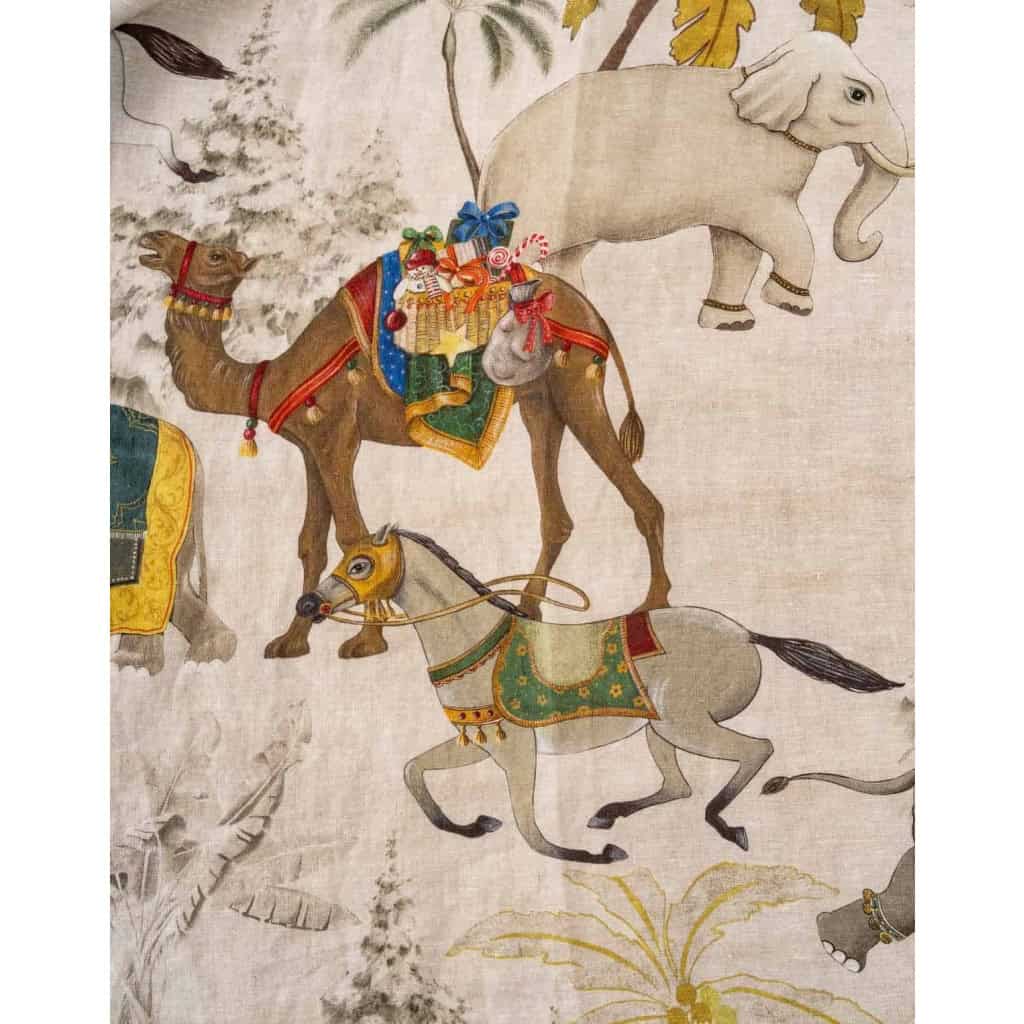 Tissu en lin « Eléphants et chevaux » | Biron Tissu en lin "Eléphants et chevaux"