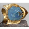 1970′ Lampe Poisson En Laiton Avec Agate Bleue Style Duval Brasseur Éclairante