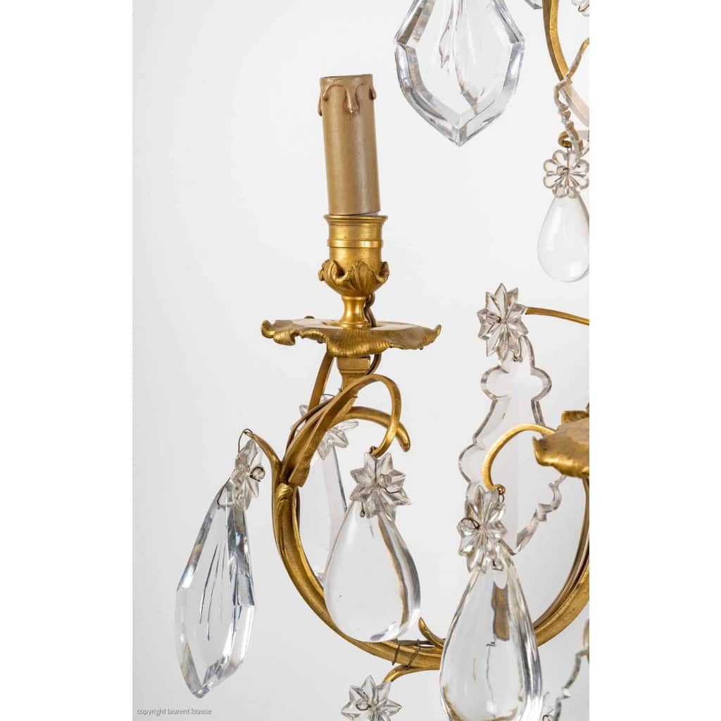 Paire d'appliques en bronze et cristal, style Louis XV