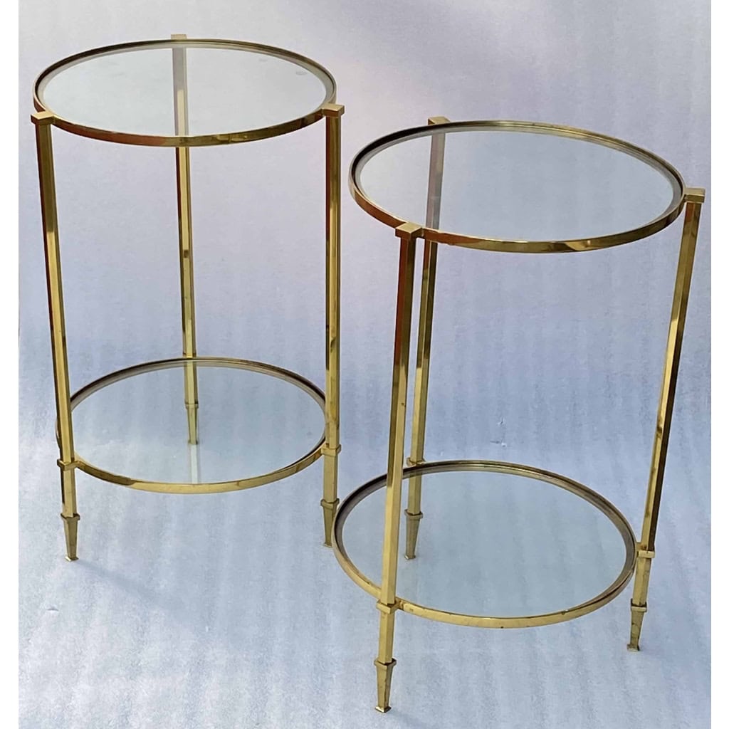 1950/70′ Paire de Guéridons Ronds Bronze Doré Maison Ramsay Diamètre 40 x H 60 cm | Biron |||||||