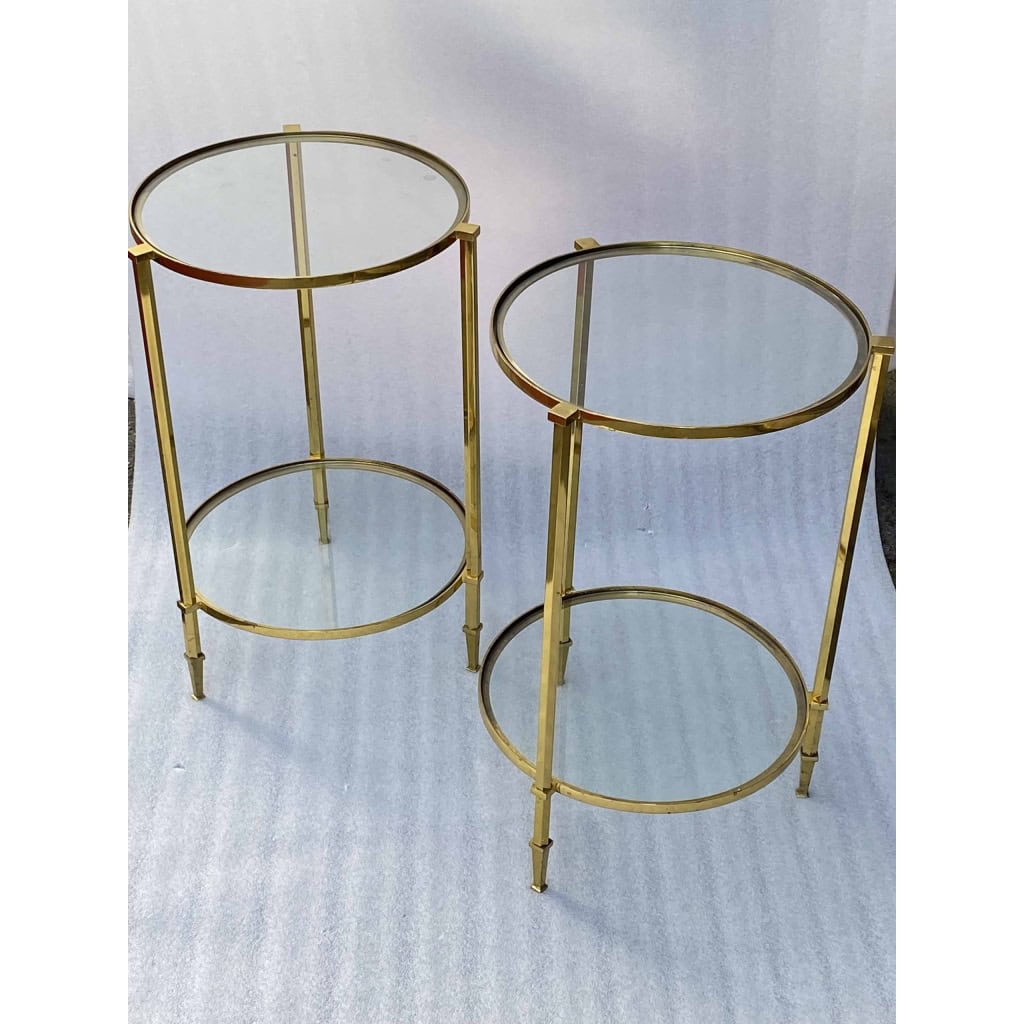 1950/70′ Paire de Guéridons Ronds Bronze Doré Maison Ramsay Diamètre 40 x H 60 cm | Biron 1950/70′ Paire de Guéridons Ronds Bronze Doré Maison Ramsay Diamètre 40 x H 60 cm