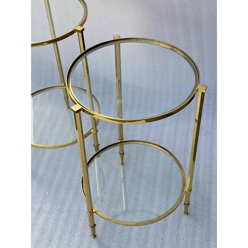 1950/70′ Paire de Guéridons Ronds Bronze Doré Maison Ramsay Diamètre 40 x H 60 cm | Biron 1950/70′ Paire de Guéridons Ronds Bronze Doré Maison Ramsay Diamètre 40 x H 60 cm