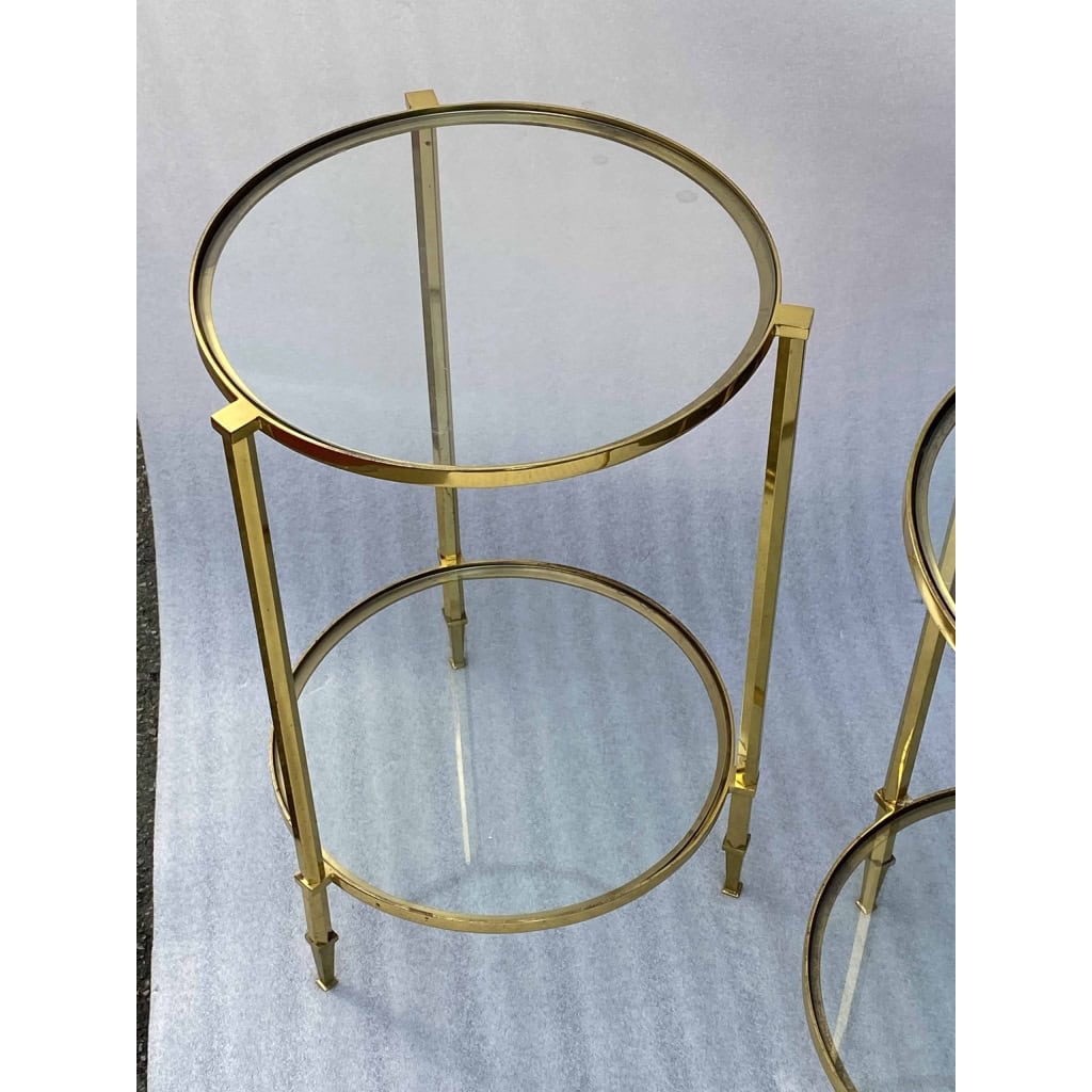1950/70′ Paire de Guéridons Ronds Bronze Doré Maison Ramsay Diamètre 40 x H 60 cm | Biron 1950/70′ Paire de Guéridons Ronds Bronze Doré Maison Ramsay Diamètre 40 x H 60 cm