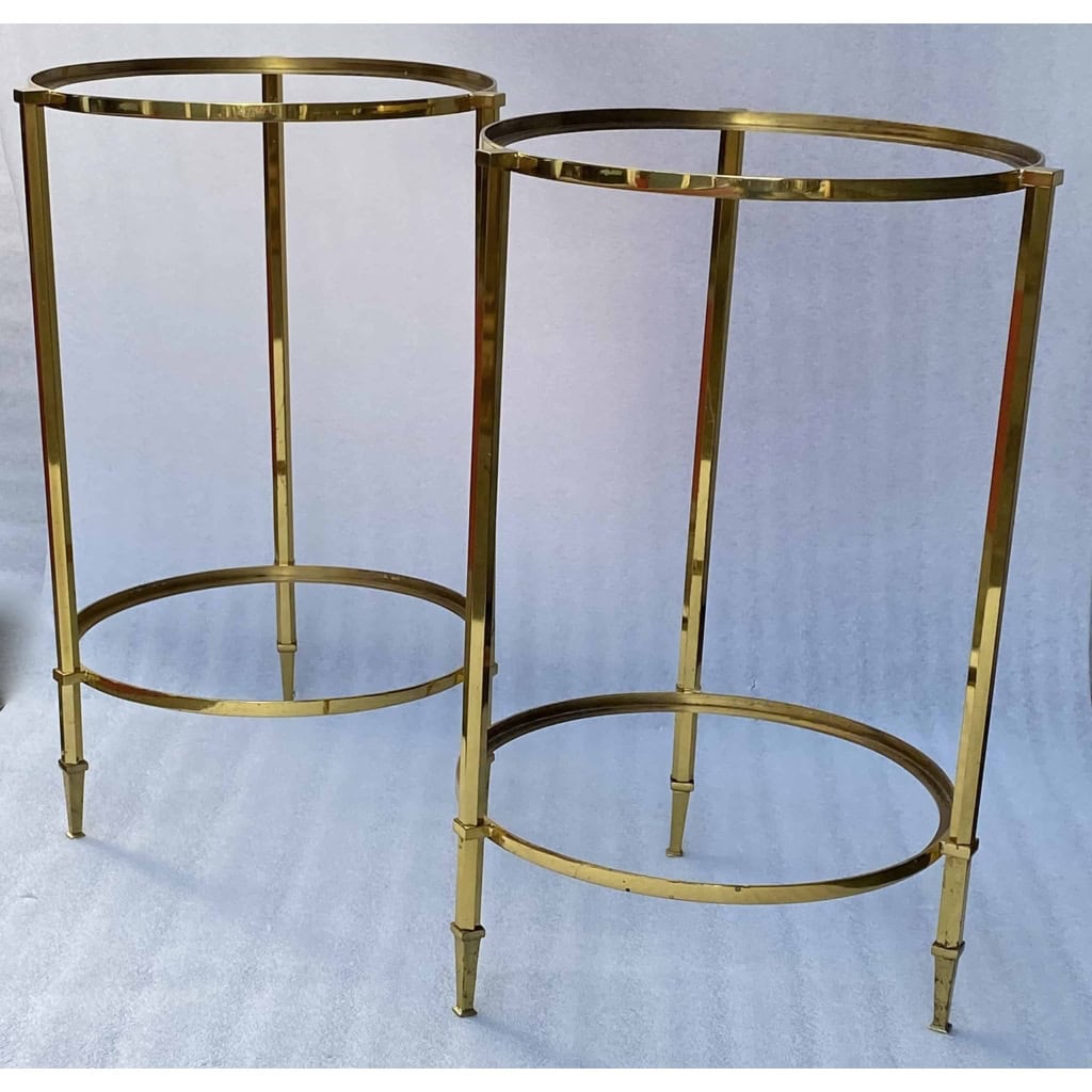 1950/70′ Paire de Guéridons Ronds Bronze Doré Maison Ramsay Diamètre 40 x H 60 cm | Biron 1950/70′ Paire de Guéridons Ronds Bronze Doré Maison Ramsay Diamètre 40 x H 60 cm