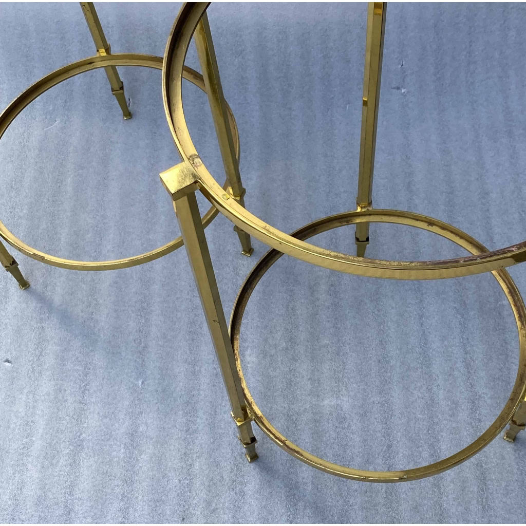 1950/70′ Paire de Guéridons Ronds Bronze Doré Maison Ramsay Diamètre 40 x H 60 cm | Biron 1950/70′ Paire de Guéridons Ronds Bronze Doré Maison Ramsay Diamètre 40 x H 60 cm