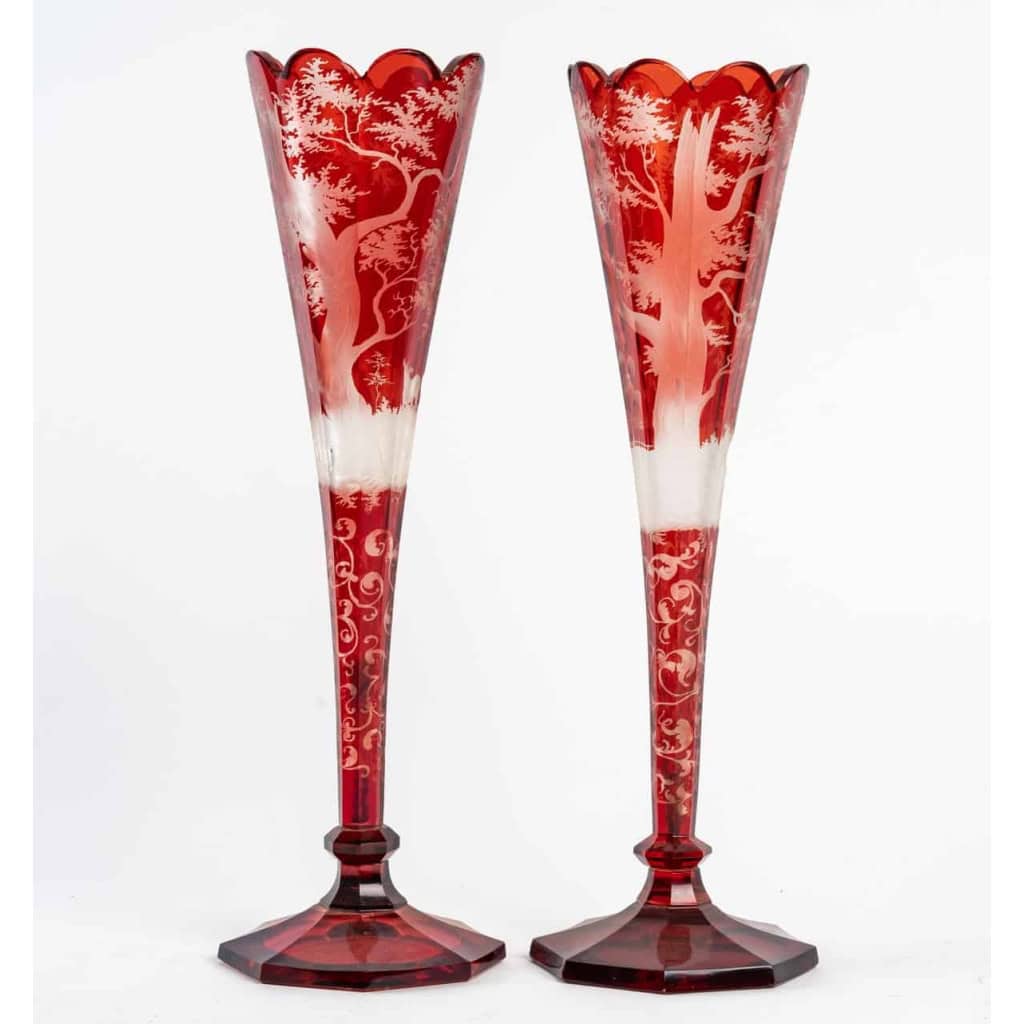 Paire de vases en bohême en forme flûte, XIXème siècle | Biron ||||||||