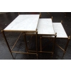 1970′ Tables Gigognes Maison Baguès, 3 Plateaux Marbre et Montants Cannelés à Pommes de Pin