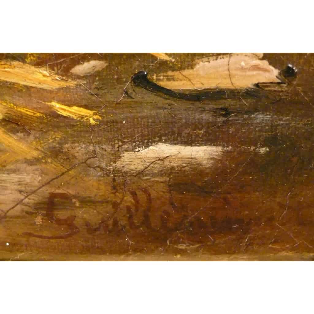 GUILLEMINET Claude Peinture 19ème siècle Ecole de Barbizon Le réveil de la basse cour Huile sur toile signée | Biron GUILLEMINET Claude Peinture 19ème siècle Ecole de Barbizon Le réveil de la basse cour Huile sur toile signée