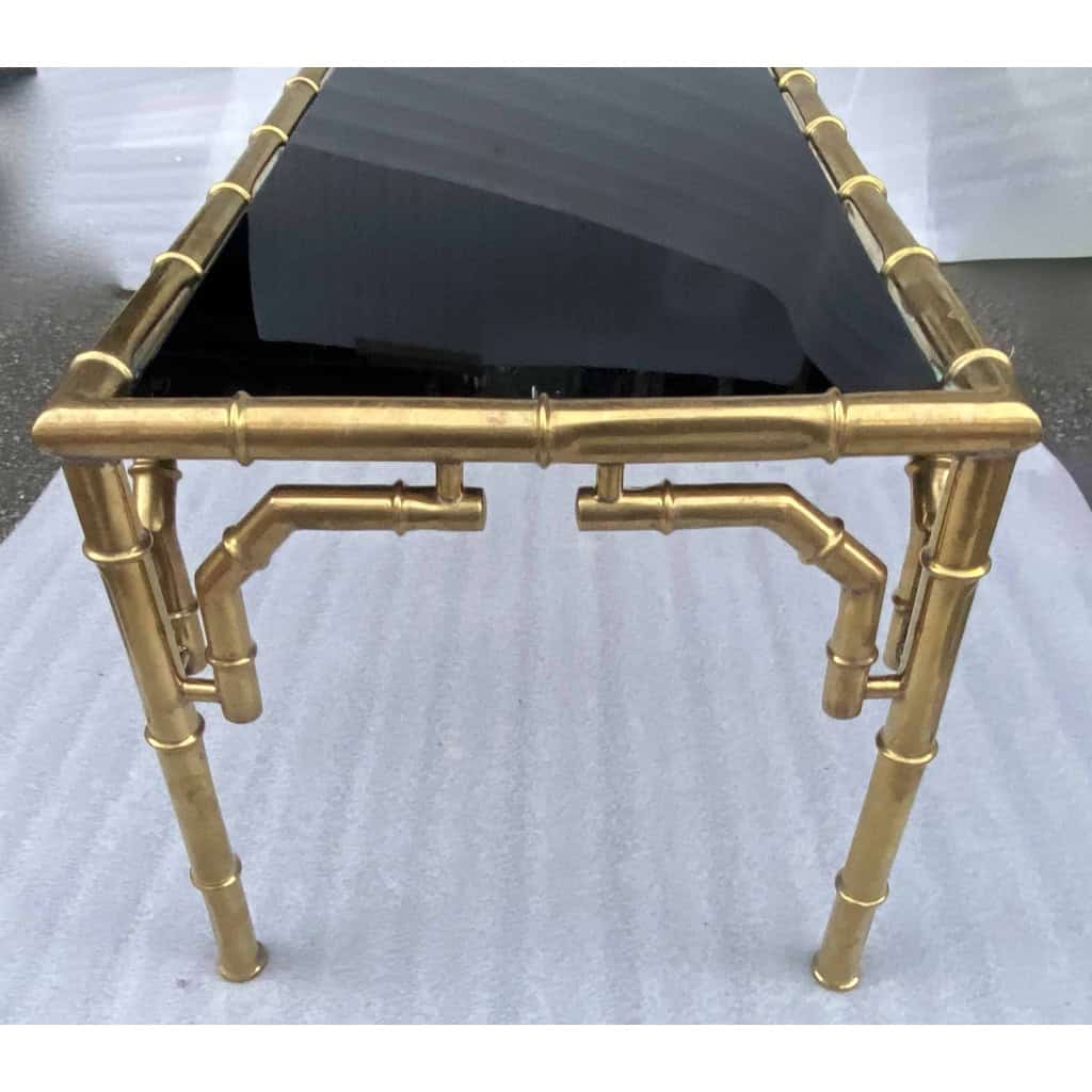 1950/70 Table Basse en Bronze Doré Maison Baguès Modèle Bambou 40 X 81 X H 40 cm