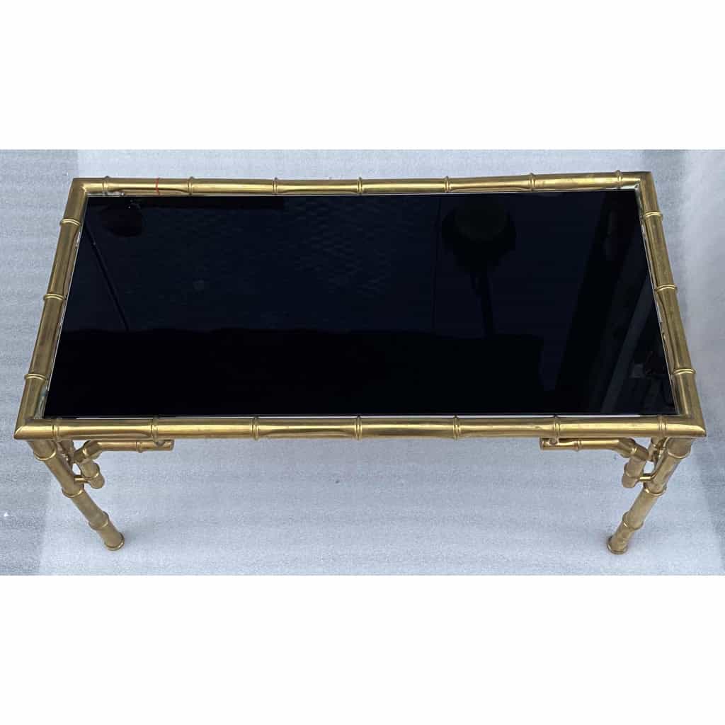 1950/70 Table Basse en Bronze Doré Maison Baguès Modèle Bambou 40 X 81 X H 40 cm