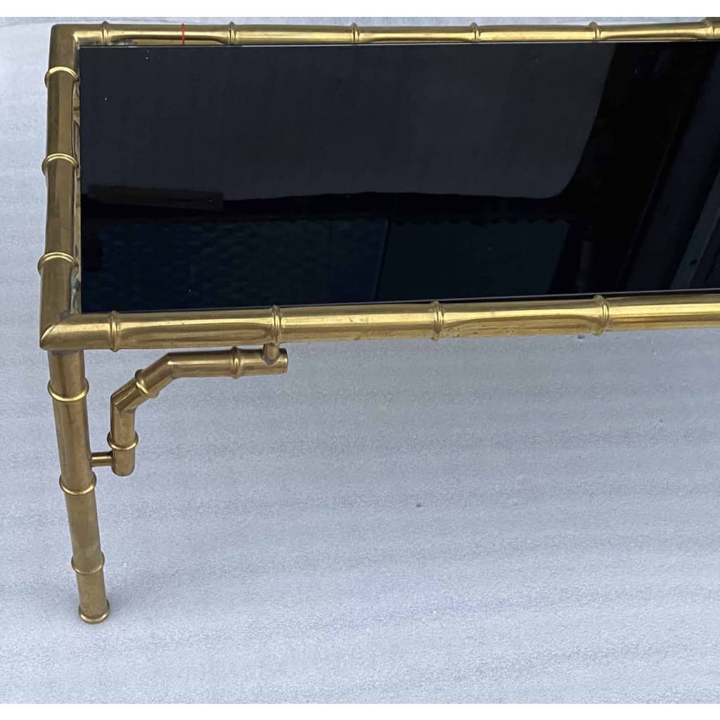 1950/70 Table Basse en Bronze Doré Maison Baguès Modèle Bambou 40 X 81 X H 40 cm