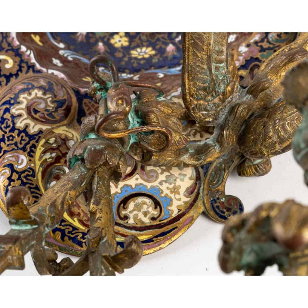Paire d'appliques en bronze et émail, XIXème siècle
