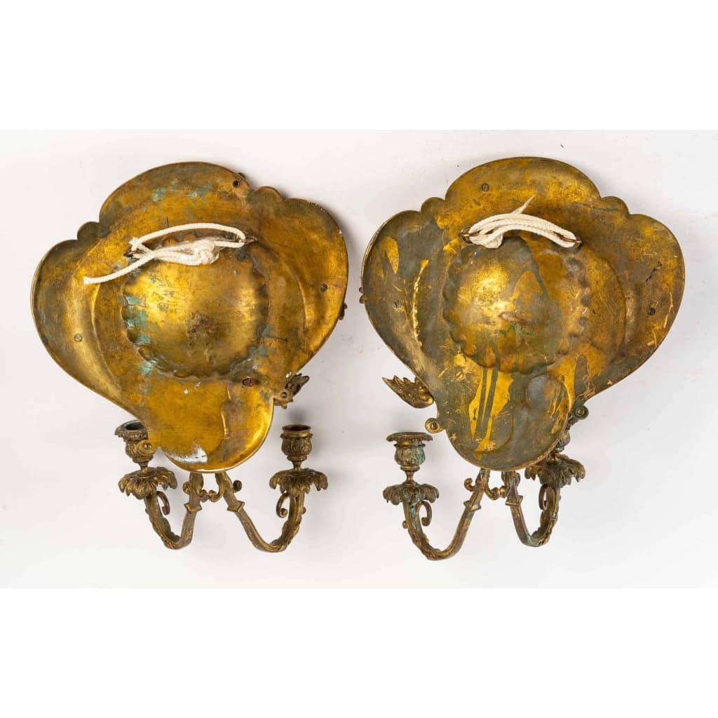 Paire d'appliques en bronze et émail, XIXème siècle