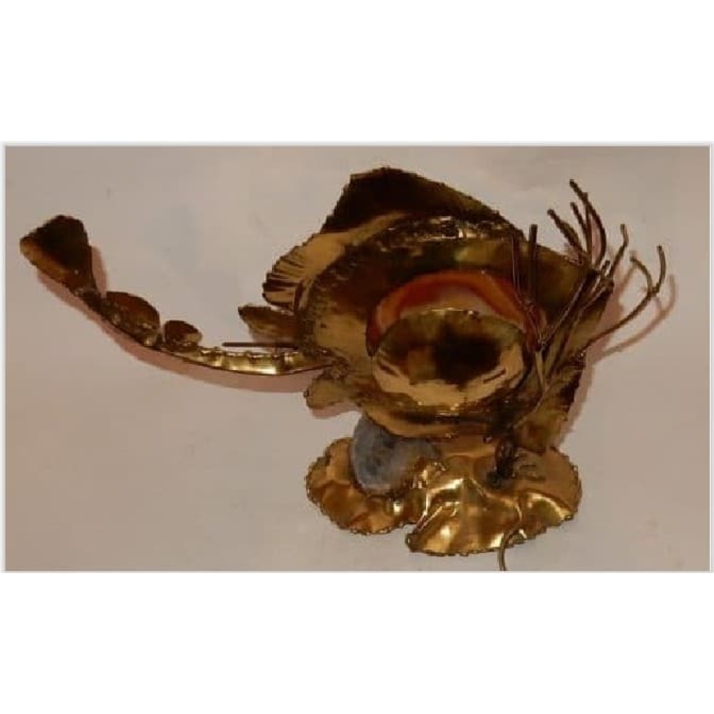 1970′ Applique Éclairante Á la Raie en Bronze Doré et Agate Style Duval Brasseur Ou Isabelle Faure