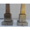 1950/70 Paire de Lampes Aux Obélisques en Laiton et Bronze Argentées et Dorées Signées Charles