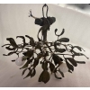 1900′ Lustre Boule de Gui en Bronze Art Nouveau a 3 Ampoules ∅ 44 cm H 37 cm Douilles En Forme De Tulipes | Biron 1900′ Lustre Boule de Gui en Bronze Art Nouveau a 3 Ampoules ∅ 44 cm H 37 cm Douilles En Forme De Tulipes