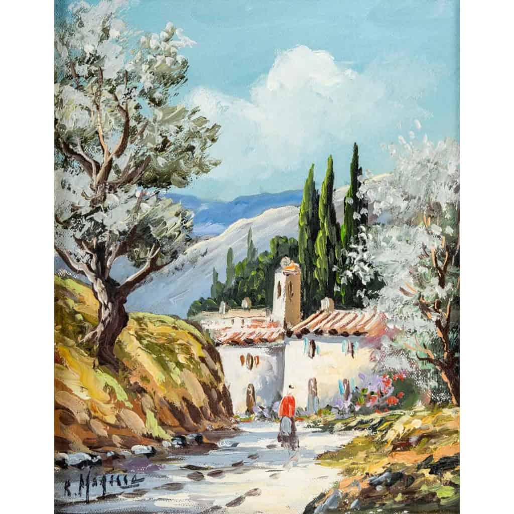 Huile sur toile, Village de Provence, XXème siècle