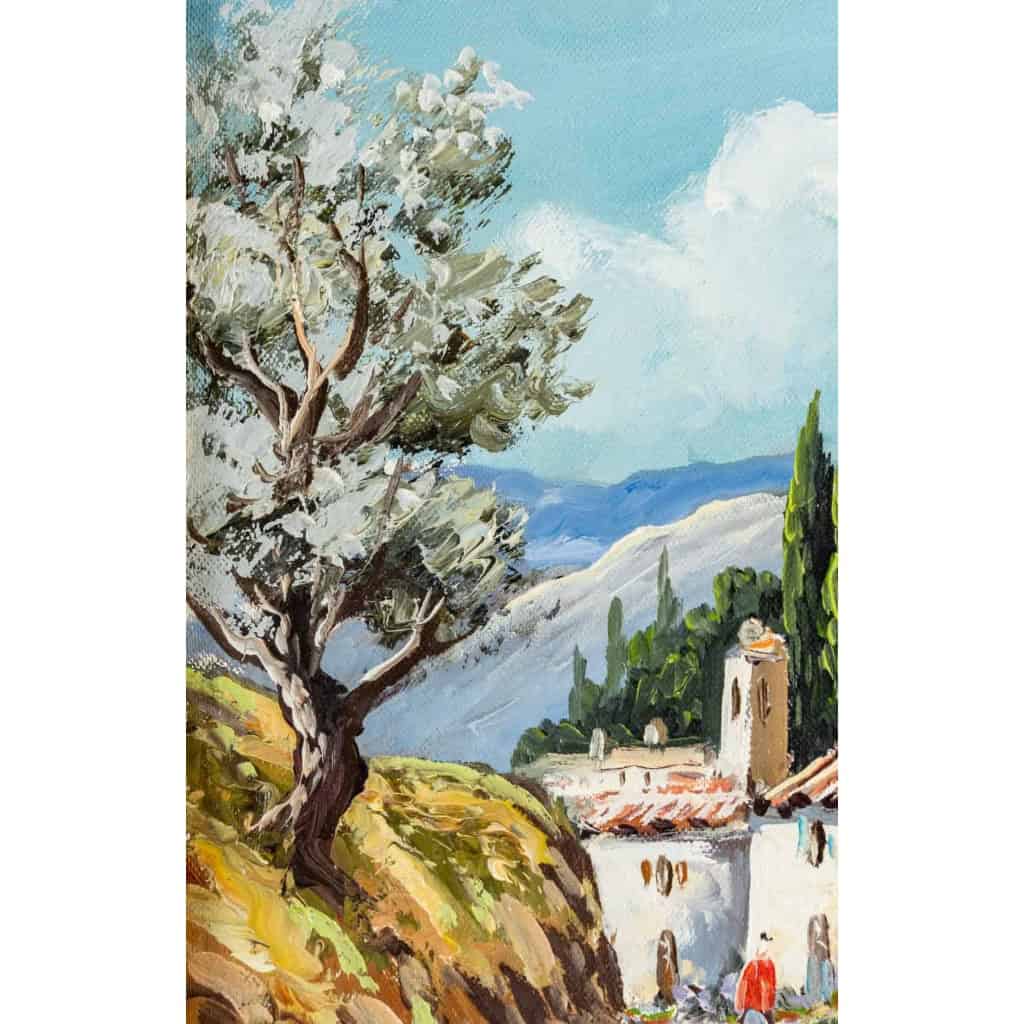 Huile sur toile, Village de Provence, XXème siècle