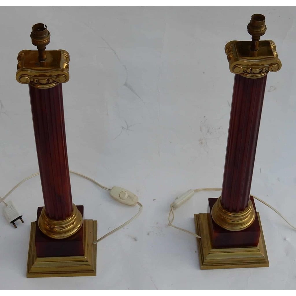 1950/70 Paire De Lampes Maison Jansen, Laiton et Bakélite, Couleur Ambré | Biron |||||||||