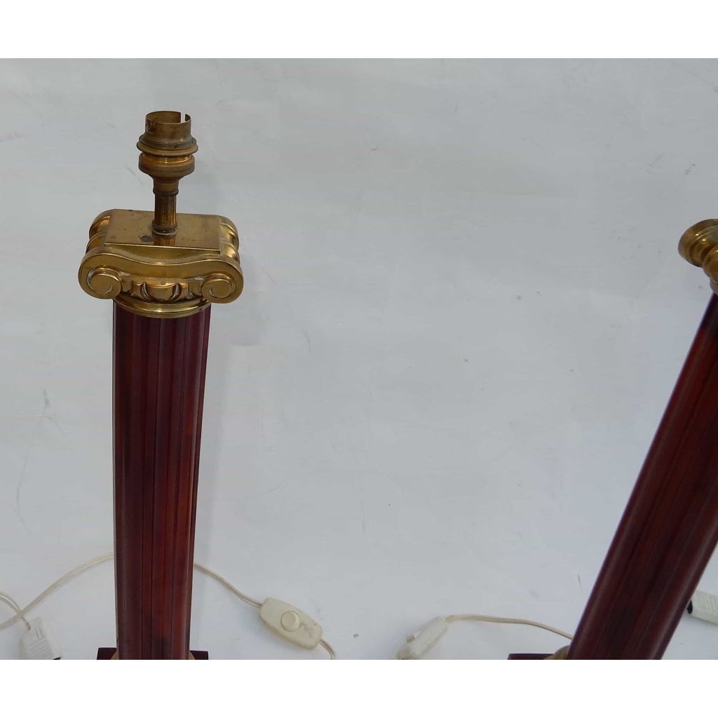 1950/70 Paire De Lampes Maison Jansen, Laiton et Bakélite, Couleur Ambré | Biron 1950/70 Paire De Lampes Maison Jansen, Laiton et Bakélite, Couleur Ambré