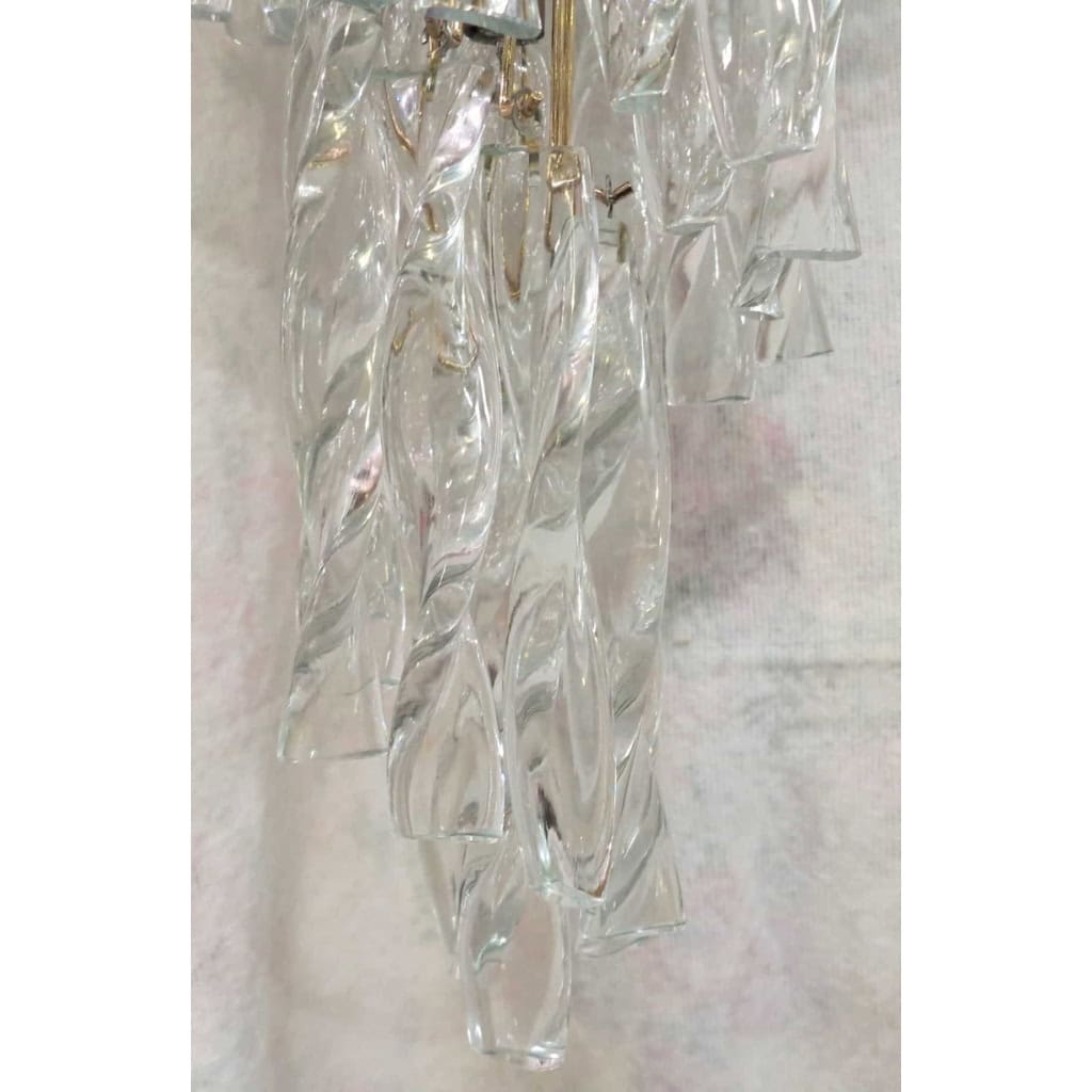 1960/70′ Lustre Style Venini 86 Cristaux Torsadés H: 95 Cm X D: 38 Cm | Biron 1960/70′ Lustre Style Venini 86 Cristaux Torsadés H: 95 Cm X D: 38 Cm