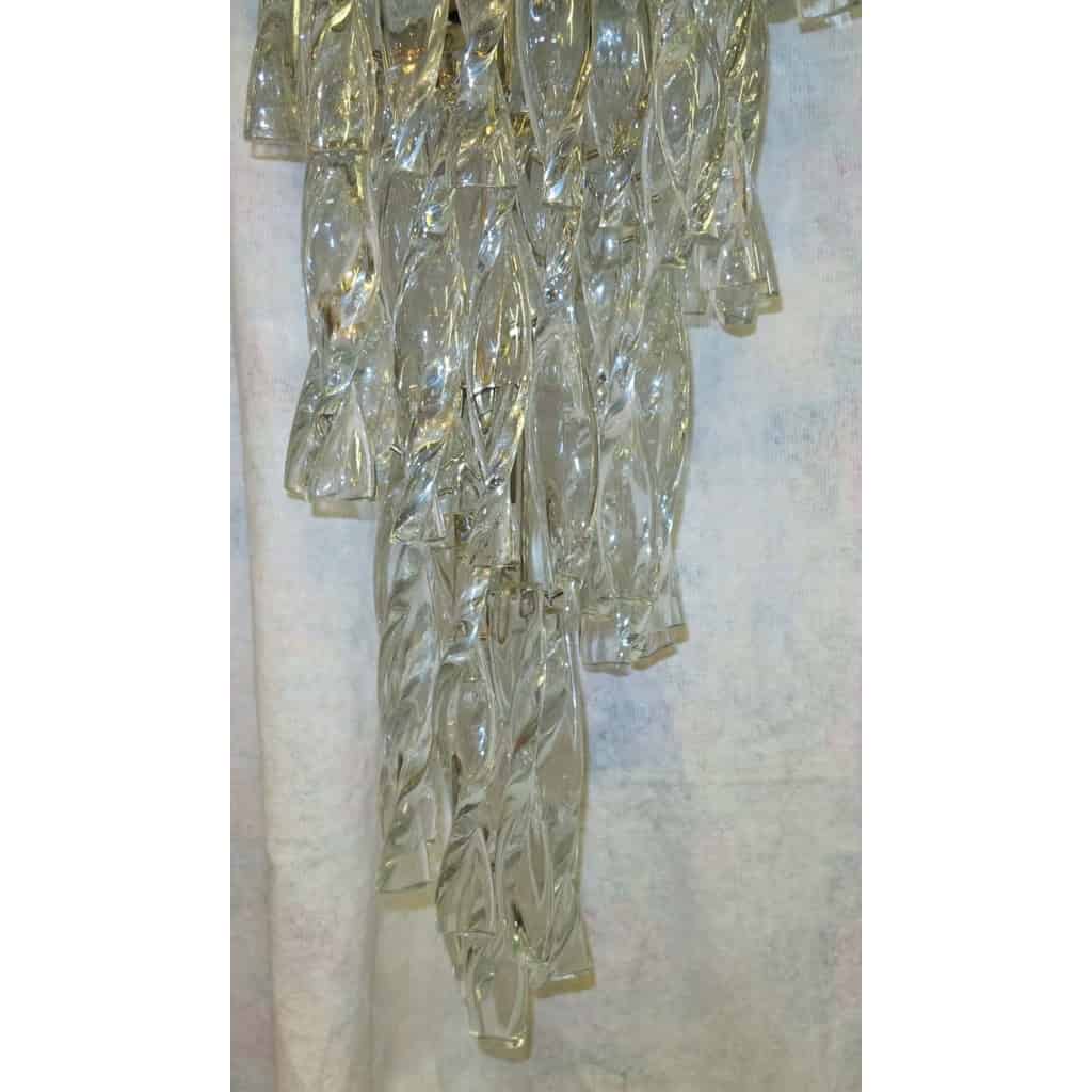 1960/70′ Lustre Style Venini 86 Cristaux Torsadés H: 95 Cm X D: 38 Cm | Biron 1960/70′ Lustre Style Venini 86 Cristaux Torsadés H: 95 Cm X D: 38 Cm