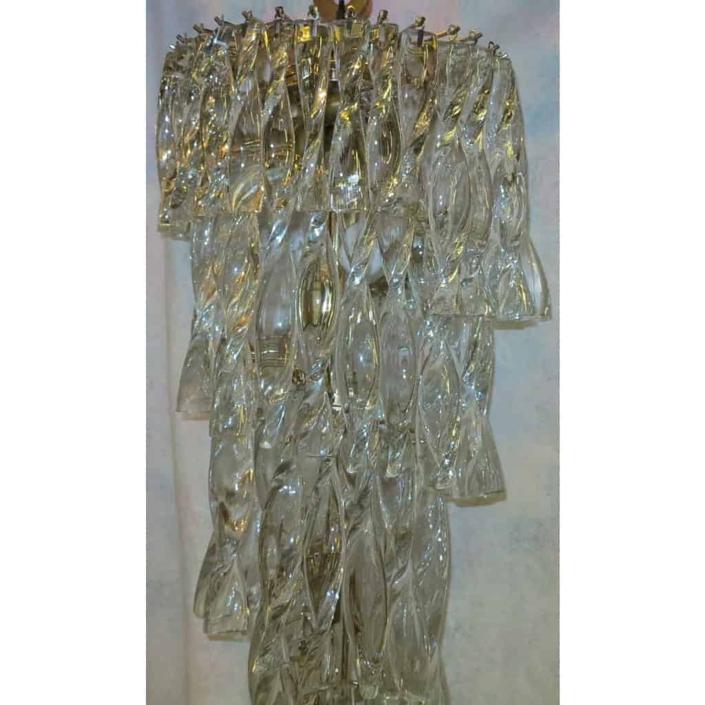 1960/70′ Lustre Style Venini 86 Cristaux Torsadés H: 95 Cm X D: 38 Cm | Biron 1960/70′ Lustre Style Venini 86 Cristaux Torsadés H: 95 Cm X D: 38 Cm