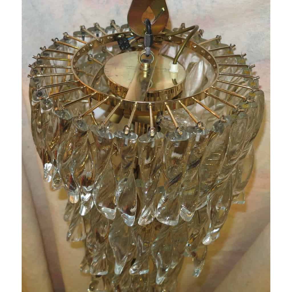 1960/70′ Lustre Style Venini 86 Cristaux Torsadés H: 95 Cm X D: 38 Cm | Biron 1960/70′ Lustre Style Venini 86 Cristaux Torsadés H: 95 Cm X D: 38 Cm