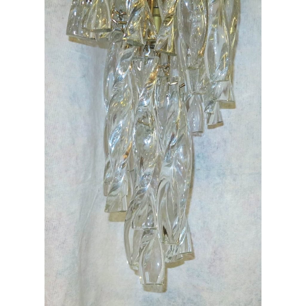 1960/70′ Lustre Style Venini 86 Cristaux Torsadés H: 95 Cm X D: 38 Cm | Biron 1960/70′ Lustre Style Venini 86 Cristaux Torsadés H: 95 Cm X D: 38 Cm
