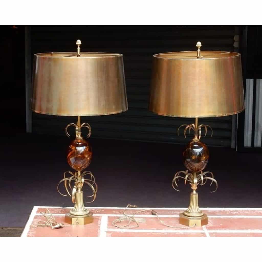 1950/70 Paire de Lampes en Bronze et Oeuf en Resine Fractable Signée Charles | Biron |||||||||