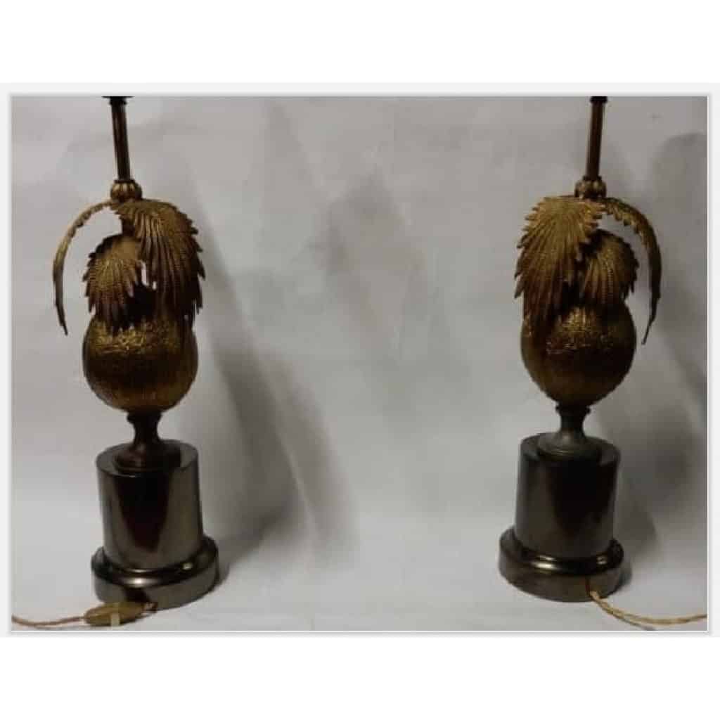1970′ Paire De Lampes Palmier Ou Cocotier Avec Noix De Coco DLG Maison Jansen Ou Charles Non Signées | Biron 1970′ Paire De Lampes Palmier Ou Cocotier Avec Noix De Coco DLG Maison Jansen Ou Charles Non Signées