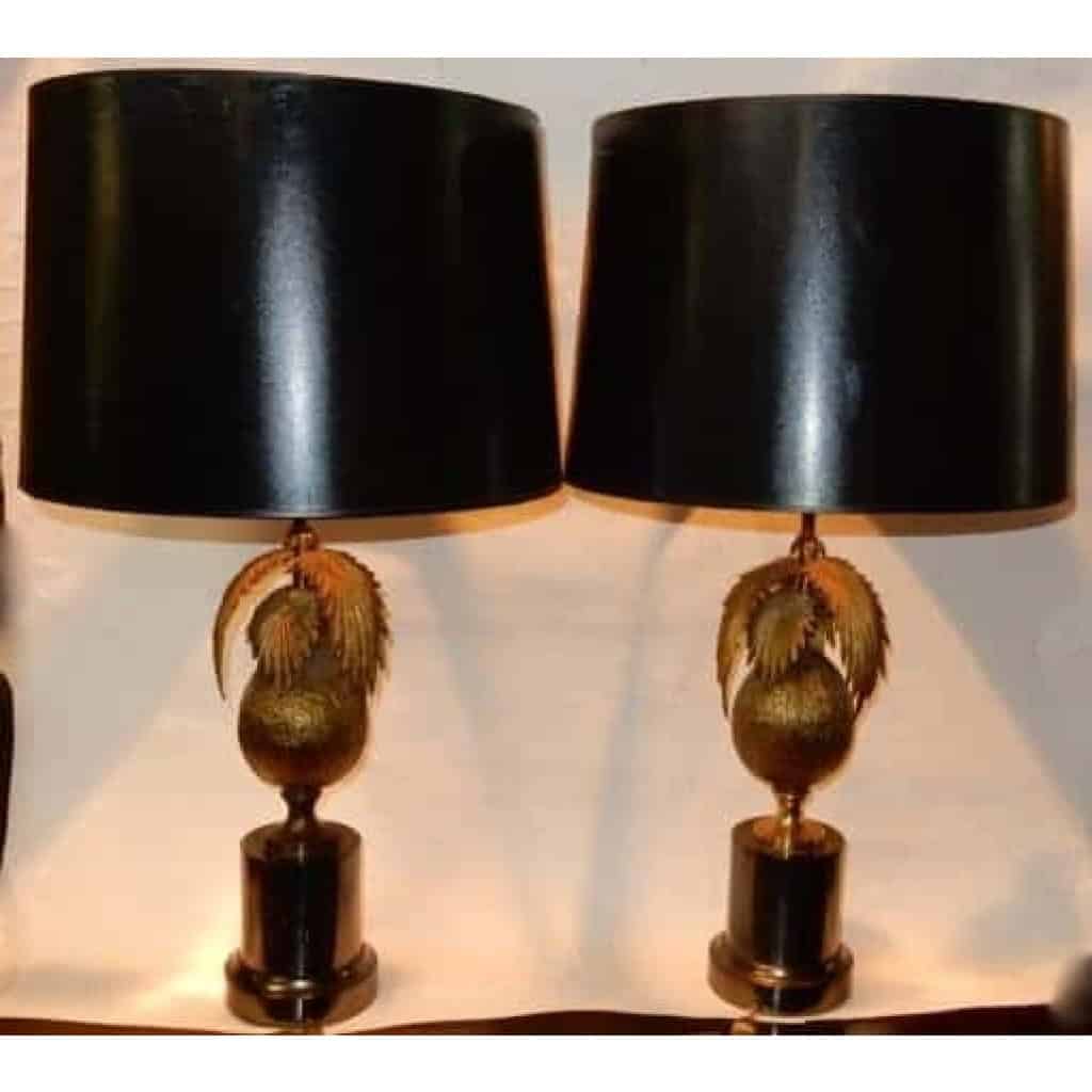 1970′ Paire De Lampes Palmier Ou Cocotier Avec Noix De Coco DLG Maison Jansen Ou Charles Non Signées | Biron 1970′ Paire De Lampes Palmier Ou Cocotier Avec Noix De Coco DLG Maison Jansen Ou Charles Non Signées