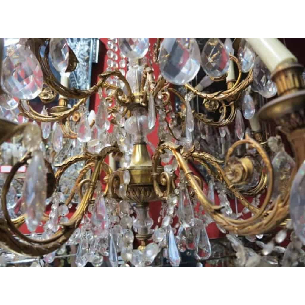 1900′ 2 Lustres Bronze et Cristal 6 et 8 Bras Mêmes Modèles | Biron 1900′ 2 Lustres Bronze et Cristal 6 et 8 Bras Mêmes Modèles