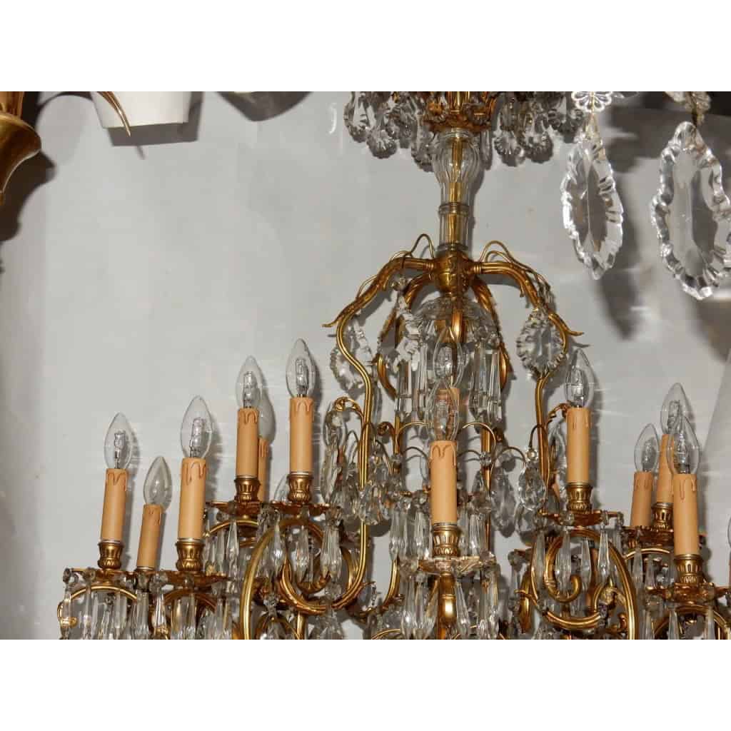 1880/1900′ Lustre Cage en Bronze Doré 10 Bras 21 Lumières