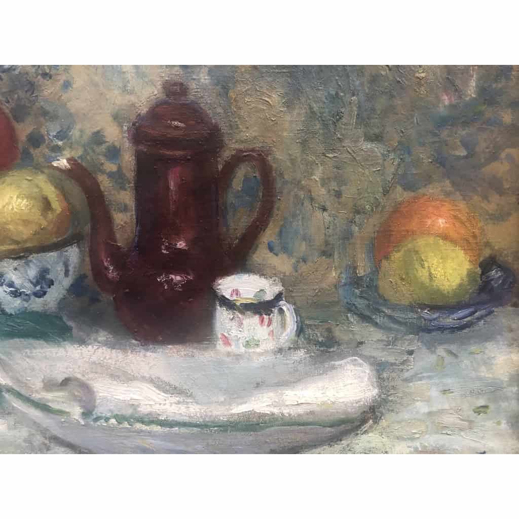 CAMOIN Charles Peinture 20è siècle Nature morte Coupe de fruits et cafetière Huile sur toile signée