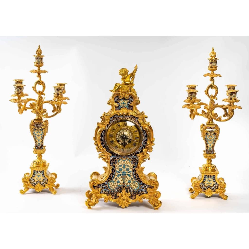 Garniture en émail et bronze doré fin XIXème siècle | Biron ||||