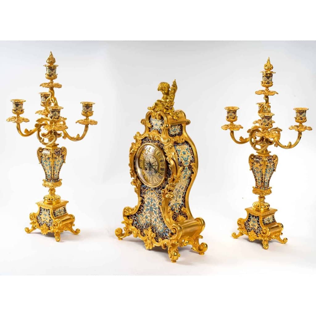 Garniture en émail et bronze doré fin XIXème siècle | Biron Garniture en émail et bronze doré fin XIXème siècle