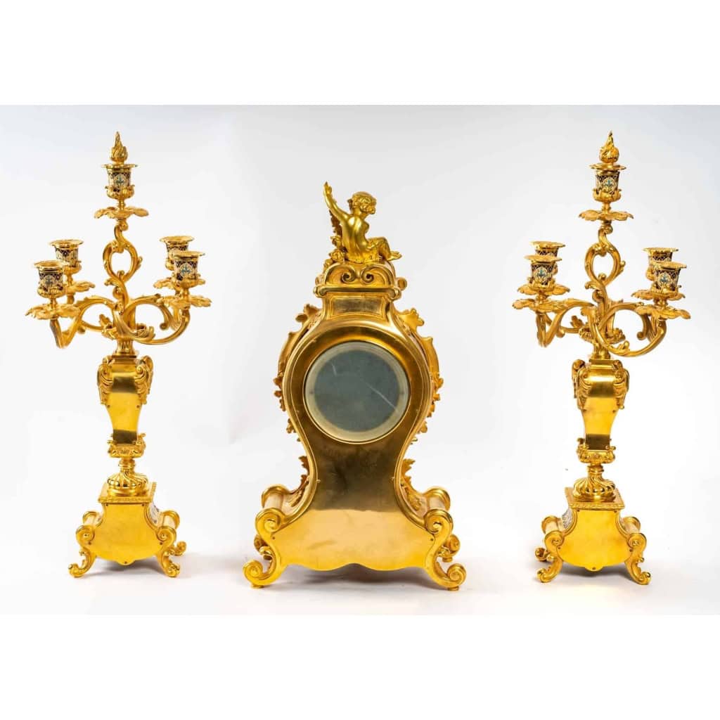 Garniture en émail et bronze doré fin XIXème siècle | Biron Garniture en émail et bronze doré fin XIXème siècle