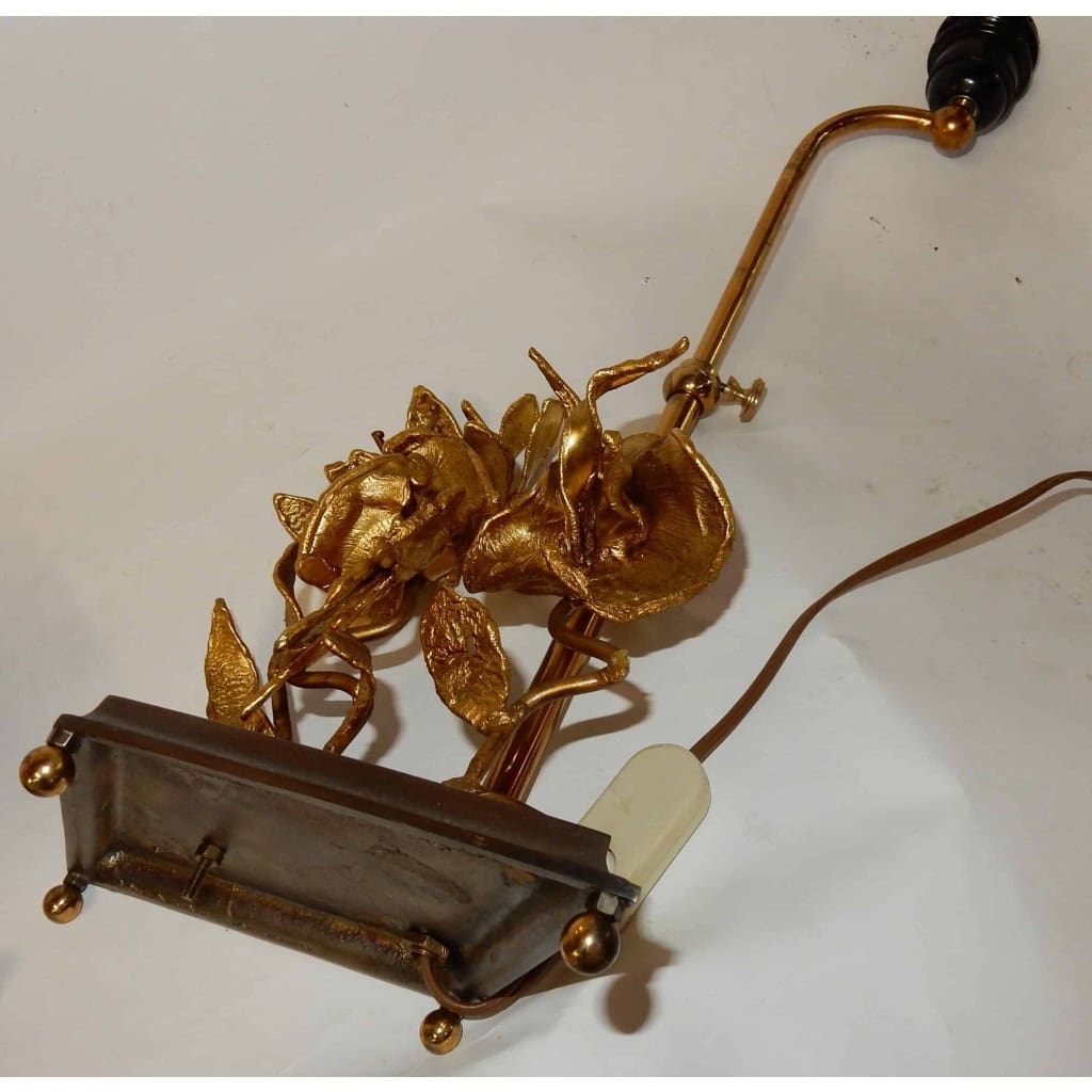 1950/70 Paire de Lampes Aux Orchidées En Bronze Argenté et Doré DLG Maison Charles Ou Maison Jansen