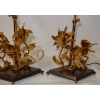 1950/70 Paire de Lampes Aux Orchidées En Bronze Argenté et Doré DLG Maison Charles Ou Maison Jansen