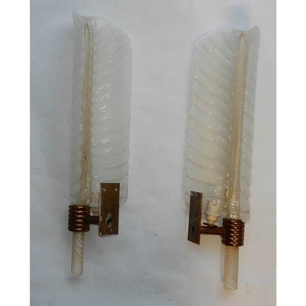 1950/70 Paire D’Appliques Style BAROVIER & TOSO Ou Véronèse Pour Arbus en Cristal de Murano 55 x 15 cm | Biron 1950/70 Paire D’Appliques Style BAROVIER & TOSO Ou Véronèse Pour Arbus en Cristal de Murano 55 x 15 cm