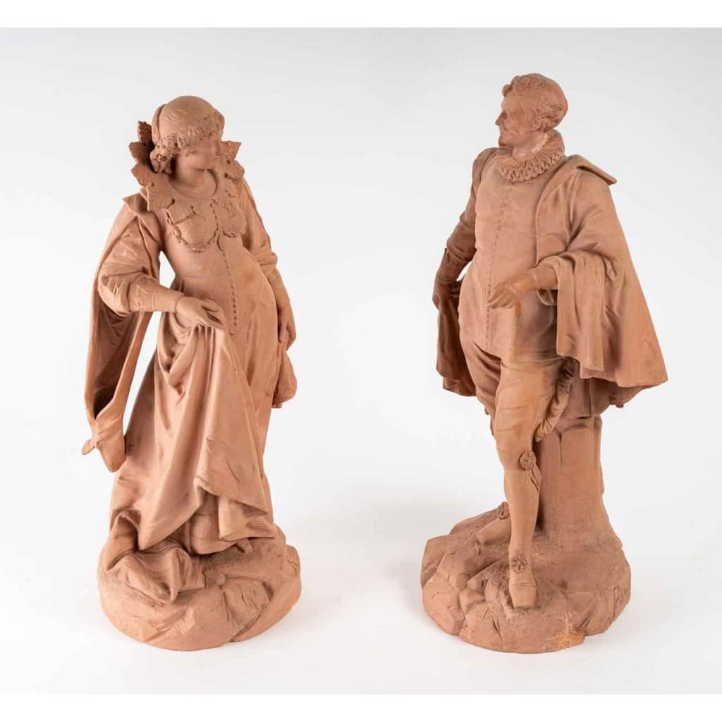 Paire de statuettes en terre cuite, XIXème siècle | Biron Paire de statuettes en terre cuite, XIXème siècle