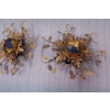 1970′ Paire De Plafonniers ou Appliques à Décor de Feuilles en Métal Et Verre Maison Baguès Ou Banci | Biron 1970′ Paire De Plafonniers ou Appliques à Décor de Feuilles en Métal Et Verre Maison Baguès Ou Banci