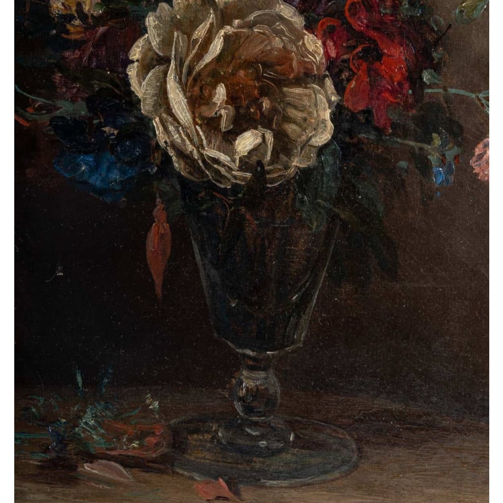 Huile sur toile, Fleurs peintes par Henry Cleenewerck, XIXème siècle