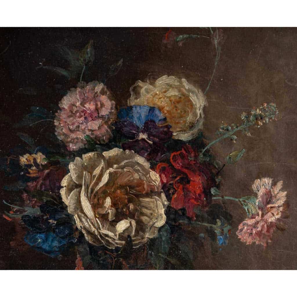 Huile sur toile, Fleurs peintes par Henry Cleenewerck, XIXème siècle