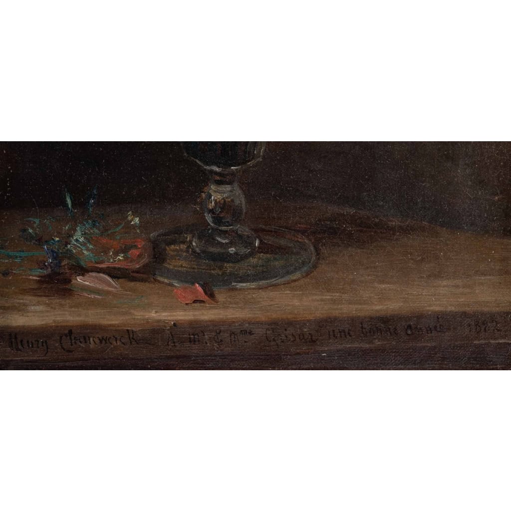 Huile sur toile, Fleurs peintes par Henry Cleenewerck, XIXème siècle
