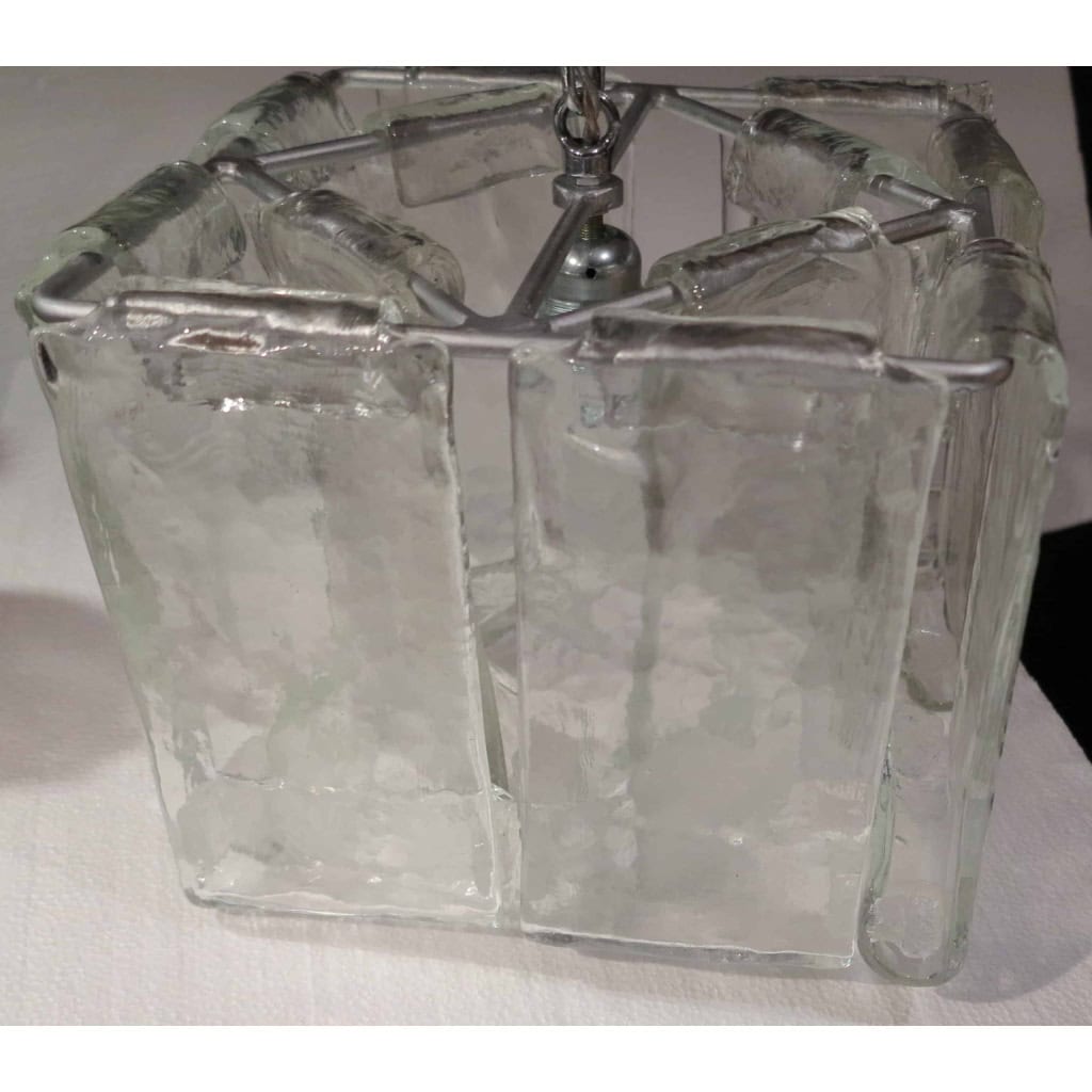 1970′ Paire de Lustres ou Lanternes par Fratelli en Forme de Cage Cristal de Murano | Biron 1970′ Paire de Lustres ou Lanternes par Fratelli en Forme de Cage Cristal de Murano
