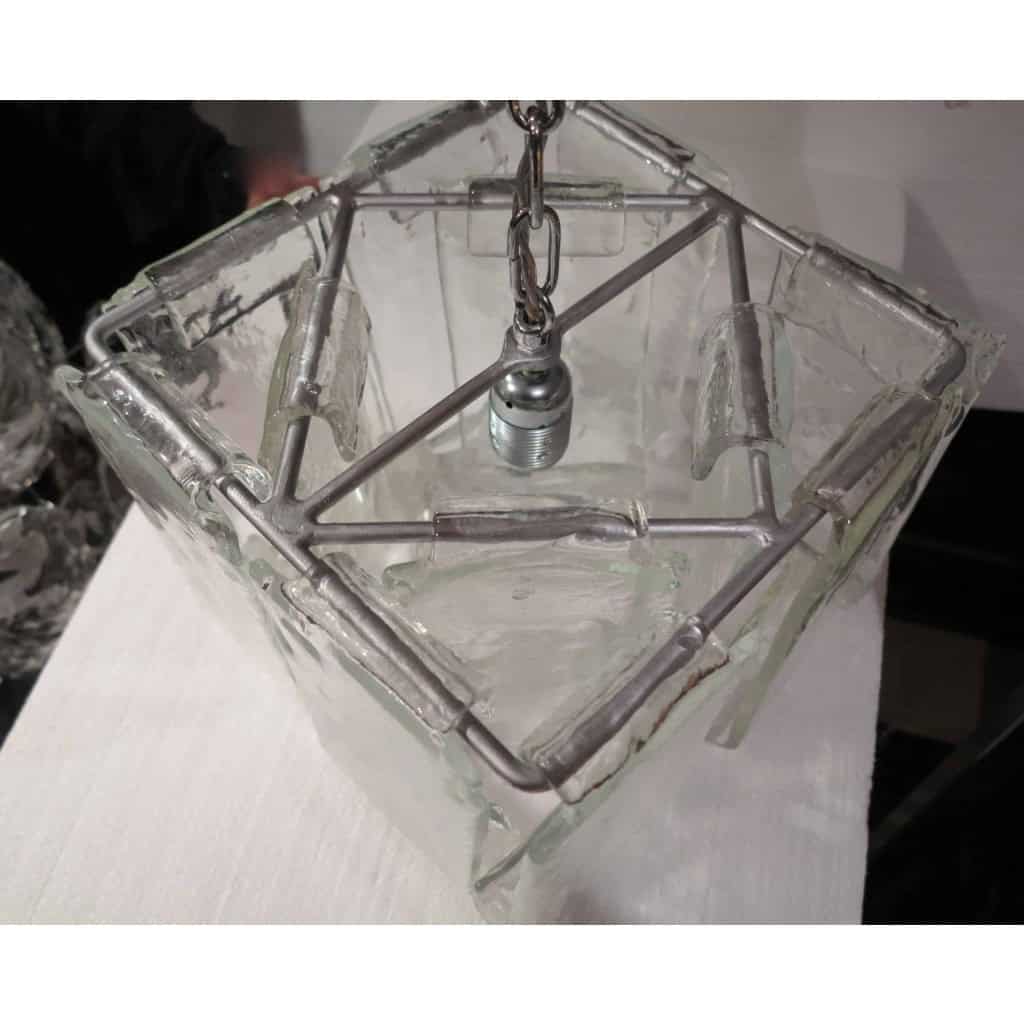 1970′ Paire de Lustres ou Lanternes par Fratelli en Forme de Cage Cristal de Murano | Biron 1970′ Paire de Lustres ou Lanternes par Fratelli en Forme de Cage Cristal de Murano