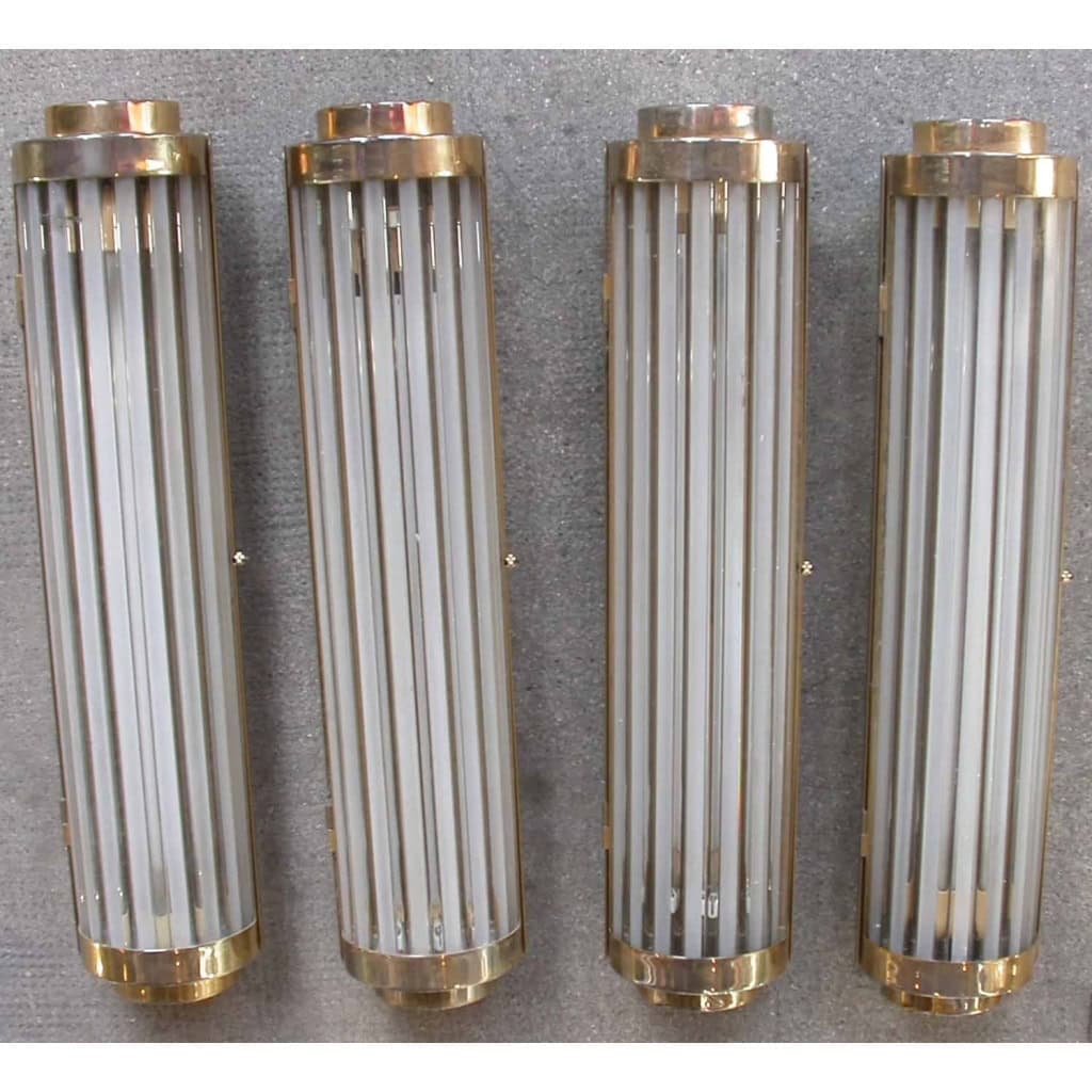 1970′ Série de 8 appliques et + à Tubes de Verre style Genet Michon H 57 cm | Biron ||||||